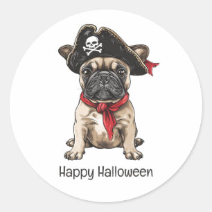 Pegatina Redonda Feliz Bulldog francés pirata de Halloween