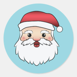 Pegatina Redonda Feliz Cabeza de Papá Noel de Dibujos Animados Sobr
