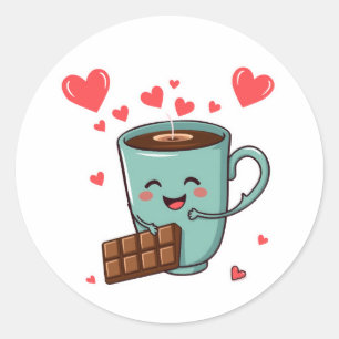 Pegatina Redonda Feliz Café & Chocolate – Lindo Día de San Valentín