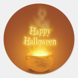 Pegatina Redonda Feliz Caldrón de la Bruja de Halloween