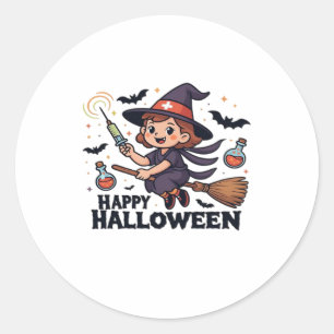 Pegatina Redonda Feliz Camisa de Enfermeras de Halloween - Cuidada 