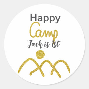 Pegatina Redonda Feliz campamento campista un cumpleaños niños sol 