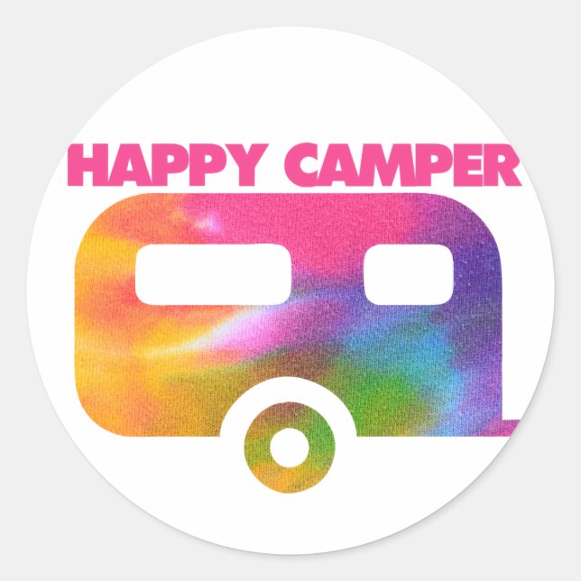 Pegatina Redonda Feliz Camper (Anverso)