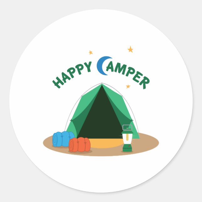 Pegatina Redonda Feliz Camper (Anverso)
