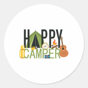 Pegatina Redonda Feliz Camper - Diseño de Amante de Camping
