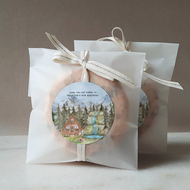 Pegatina Redonda Feliz Camper | Fiesta de cumpleaños del campamento (Subido por el creador)