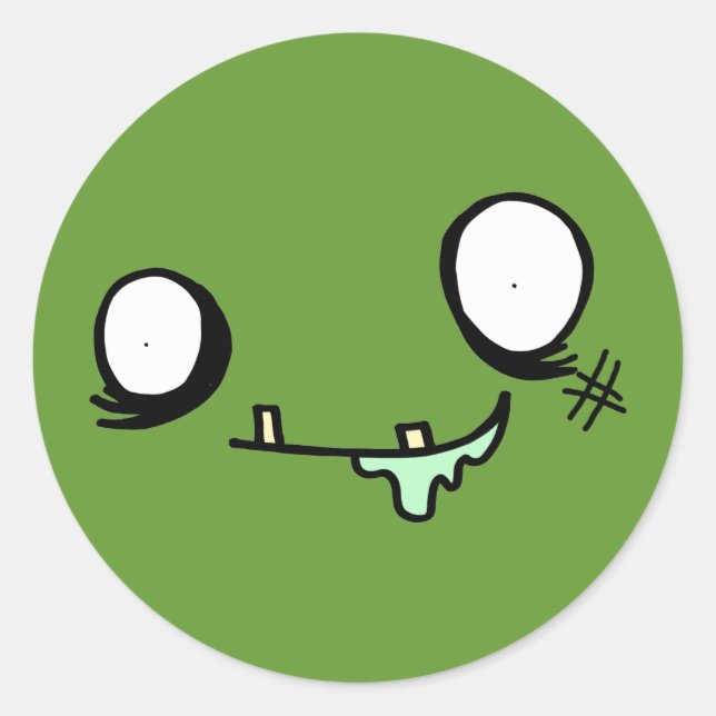 Pegatina Redonda Feliz cara zombie (Anverso)