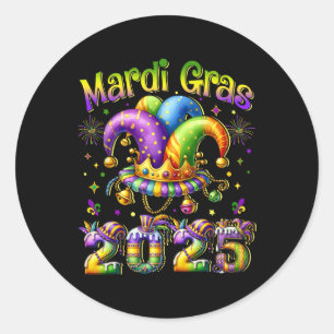 Pegatina Redonda Feliz Carnaval de Mardi Gras 2025 Mardi Gras Jeste