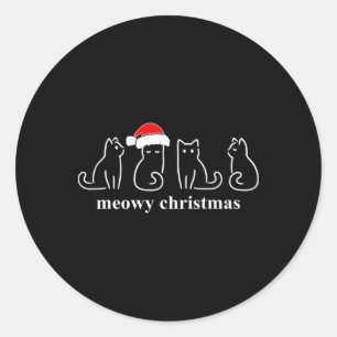 Pegatina Redonda Feliz Catmas Gato Navidad Hermoso Gatito Gatos San