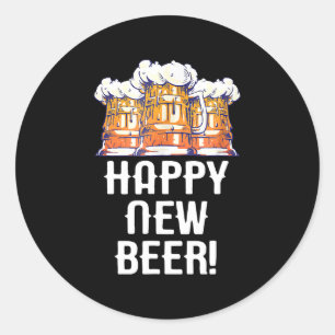 Pegatina Redonda ¡FELIZ CERVEZA DE AÑO NUEVO! Fiesta de Nochevieja