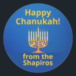 Pegatina Redonda ¡Feliz Chanukah personalizado! Menorah<br><div class="desc">¡Feliz Chanukah personalizado! Menorah Classic Round Pegatina</div>