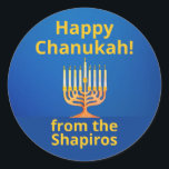 Pegatina Redonda ¡Feliz Chanukah personalizado! Menorah<br><div class="desc">¡Feliz Chanukah personalizado! Menorah Classic Round Pegatina</div>