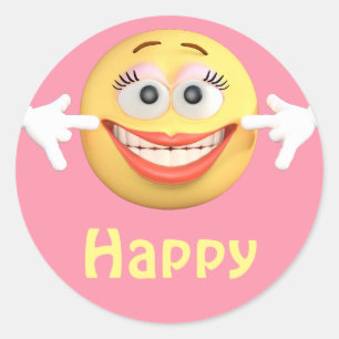Pegatina Redonda Feliz Chica Emoji Emoticon Personalizado Face