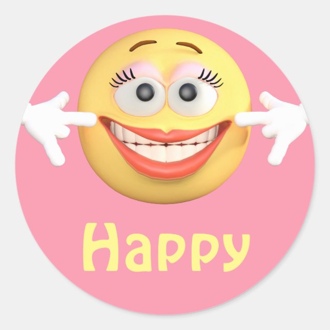 Pegatina Redonda Feliz Chica Emoji Emoticon Personalizado Face (Anverso)