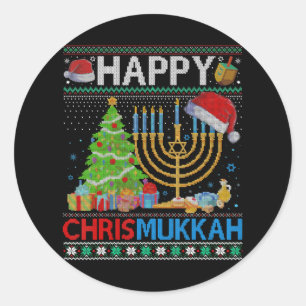 Pegatina Redonda Feliz Chrismukkah Divertidos Navidades judíos Hanu
