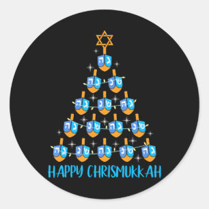 Pegatina Redonda Feliz Chrismukkah Dreidel Árbol de Navidad Hanukka