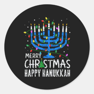 Pegatina Redonda Feliz Chrismukkah Feliz Navidad Hanukkah Chanuka