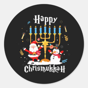 Pegatina Redonda Feliz Chrismukkah Funny Navidades de Hanukkah Jewi