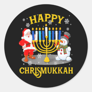 Pegatina Redonda Feliz Chrismukkah Funny Navidades de Hanukkah Jewi