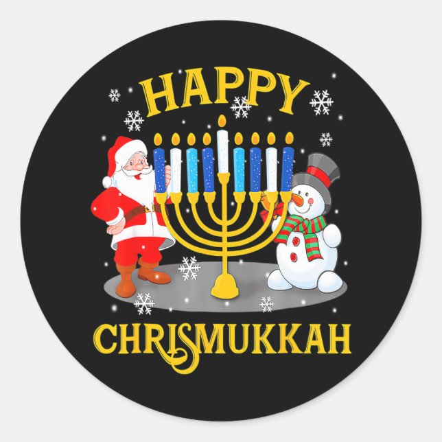 Pegatina Redonda Feliz Chrismukkah Funny Navidades de Hanukkah Jewi (Anverso)