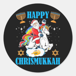 Pegatina Redonda Feliz Chrismukkah Hanukkah Navidades judíos