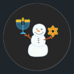 Pegatina Redonda Feliz Chrismukkah Hanukkah Snowman Menorah David<br><div class="desc">Feliz Chrismukkah Hanukkah Snowman Menorah David</div>