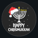 Pegatina Redonda Feliz Chrismukkah Santa Hat Menorah Navidades<br><div class="desc">Feliz Chrismukkah Santa Hat Menorah Navidades</div>