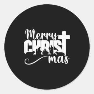 Pegatina Redonda Feliz Christ Mas Cristiano Navidad Jesucristo Chri