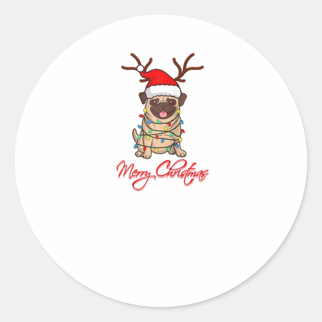 Pegatina Redonda FELIZ CHRISTMAS PROPIETARIO DE PUG Navidades feos  (Anverso)