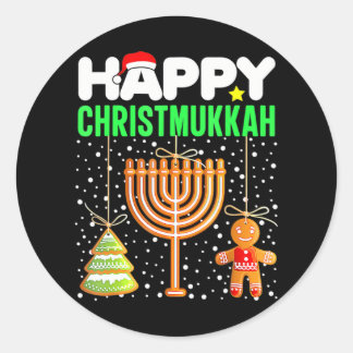 Pegatina Redonda Feliz Christmukkah Navidades judíos Hanukkah