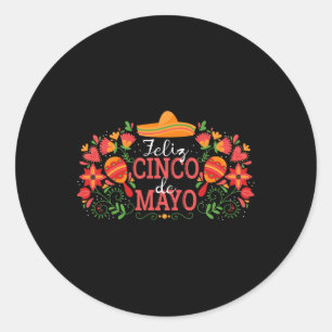 Pegatina Redonda Feliz Cinco De Mayo Con Cactus Guitarra Sombrero M