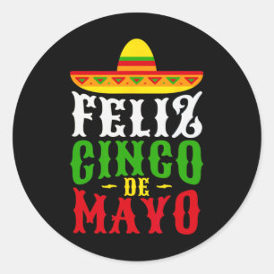 Pegatina Redonda Feliz Cinco De Mayo Fiesta del Festival Mexicano