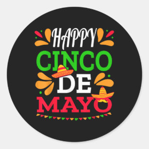 Pegatina Redonda Feliz Cinco De Mayo Fiesta Mexicana 5 De Mayo Homb