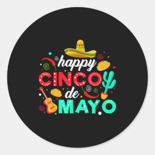 Pegatina Redonda Feliz cinco de mayo fiesta mexicana tacos sombrero