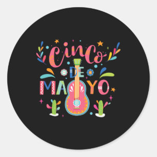 Pegatina Redonda Feliz Cinco De Mayo México Fiesta Taco Guitarra Ci