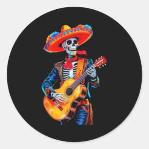 Pegatina Redonda Feliz cinco de mayo sombrero mexicano guitarra de