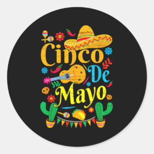 Pegatina Redonda Feliz cinco de mayo sombrero mexicano margarita