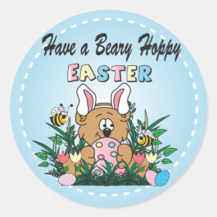 Pegatina Redonda Feliz Conejo Conejo Conejo Conejo de Oso de Pascua