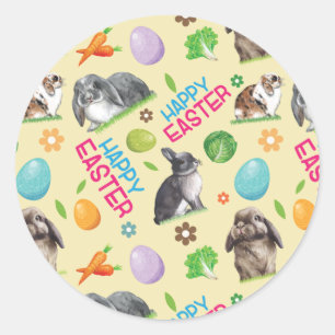 Pegatina Redonda Feliz Conejo Conejo Conejo de Pascua
