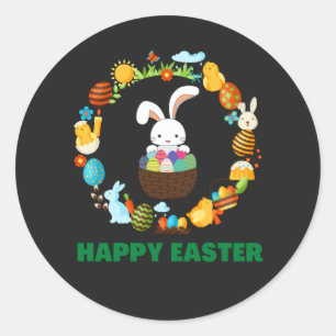 Pegatina Redonda Feliz Conejo de Navidad de Pascua