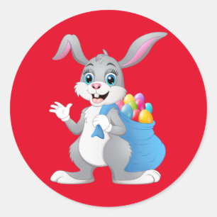 Pegatina Redonda Feliz Conejo de Pascua