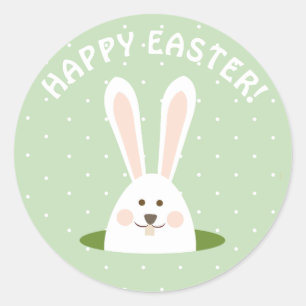 Pegatina Redonda Feliz Conejo de Pascua