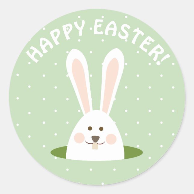 Pegatina Redonda Feliz Conejo de Pascua (Anverso)