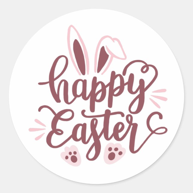 Pegatina Redonda Feliz Conejo de Pascua (Anverso)