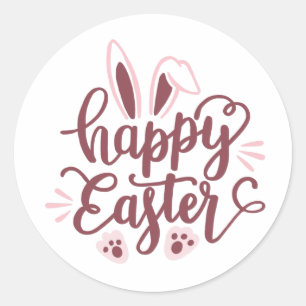 Pegatina Redonda Feliz Conejo de Pascua
