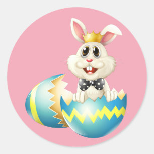 Pegatina Redonda Feliz conejo de Pascua