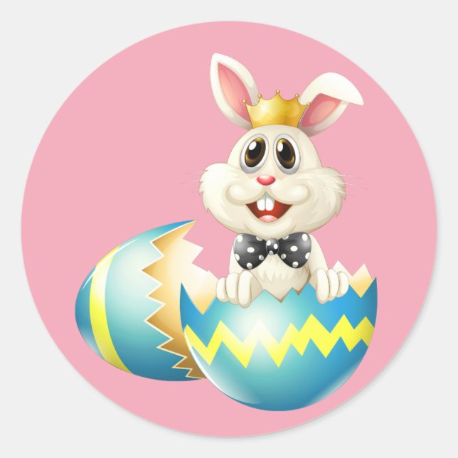 Pegatina Redonda Feliz Conejo de Pascua (Anverso)