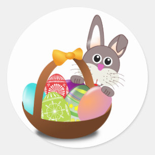 Pegatina Redonda Feliz Conejo de Pascua