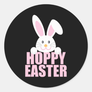 Pegatina Redonda Feliz conejo de Pascua juego de palabras camiseta 