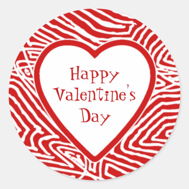 Pegatina Redonda Feliz Corazón de San Valentín (Anverso)
